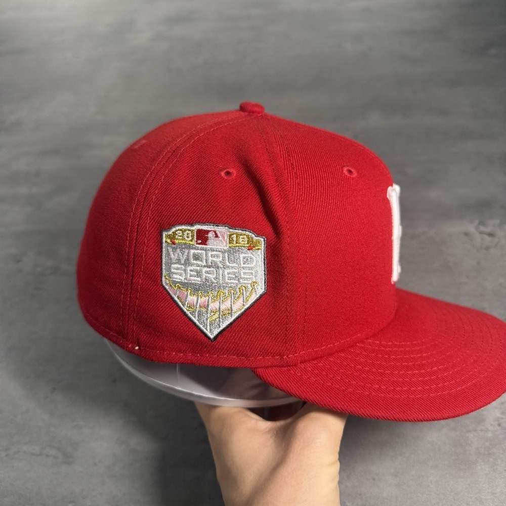 Hat Club Boston Red Sox New Era Cap Red Pink White 7 5/8 WS Side Patch‎ Fitted - Picture 3 of 7
